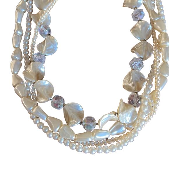 Cream Ivory Faux Pearl and Beads 4 Strand Necklace - Picture 4 of 5